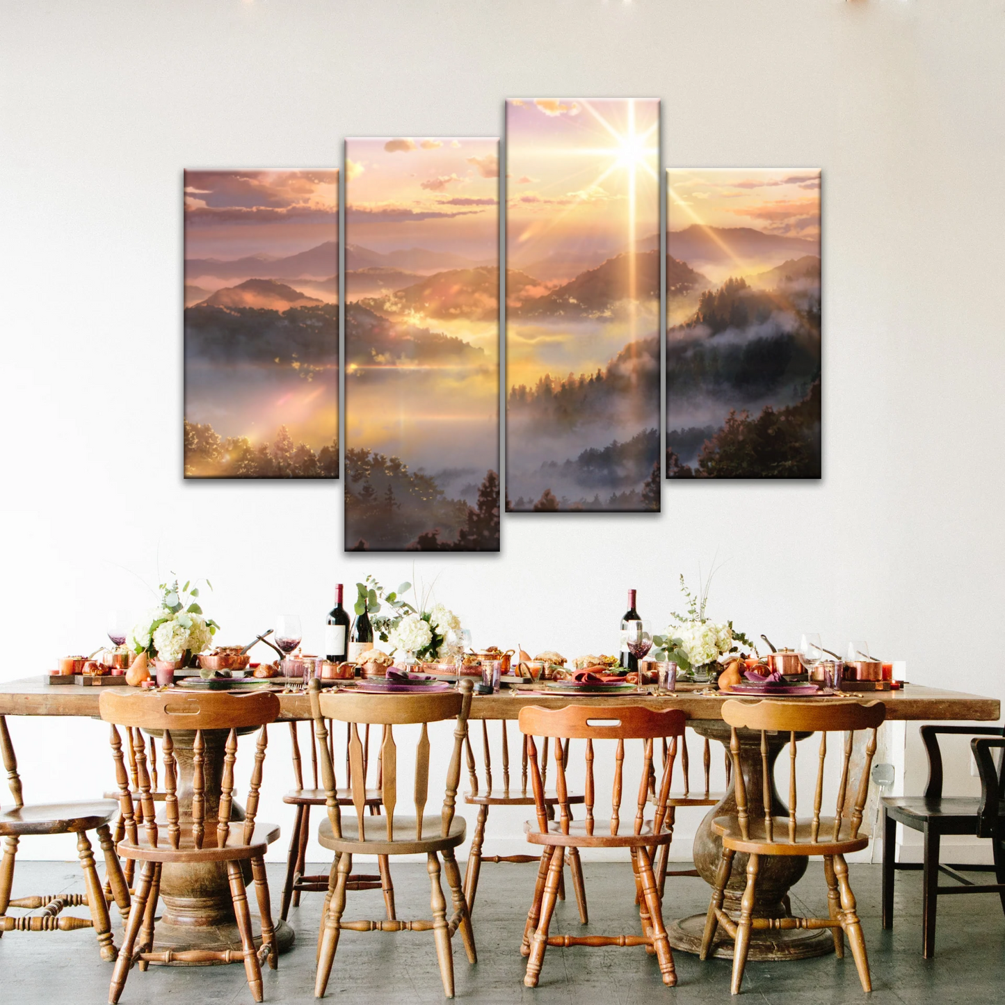 Sunrise Over Forest Landscape Canvas Prints Wall Art