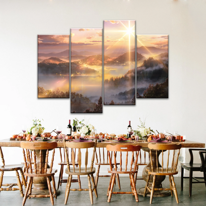 Sunrise Over Forest Landscape Canvas Prints Wall Art