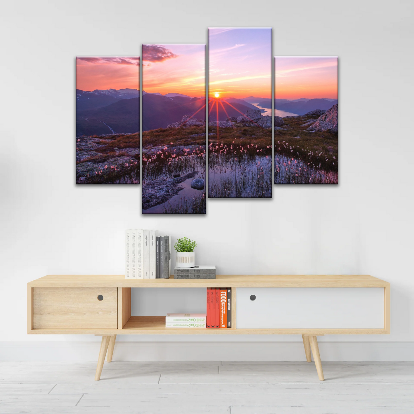 Sunrise Over Mountains Full of Flowers Canvas Photo Prints