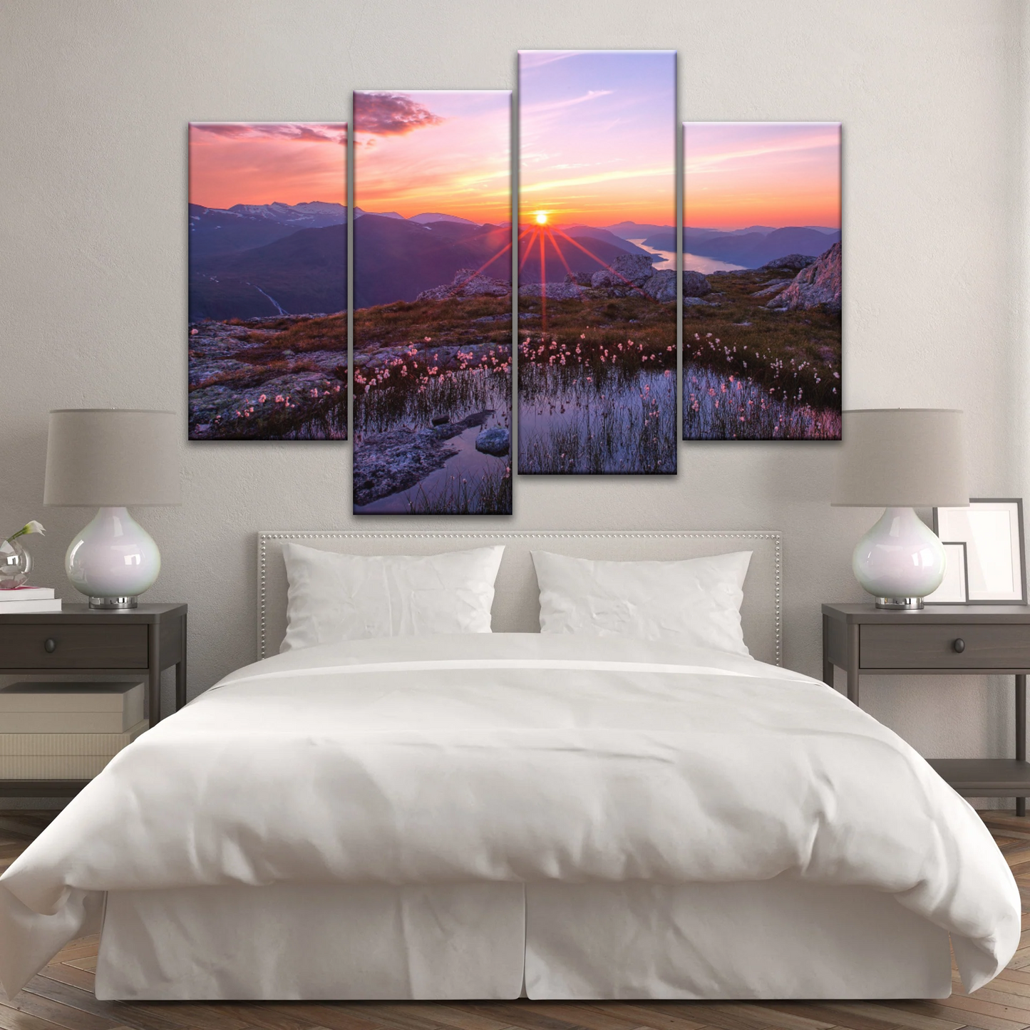 Sunrise Over Mountains Full of Flowers Canvas Photo Prints