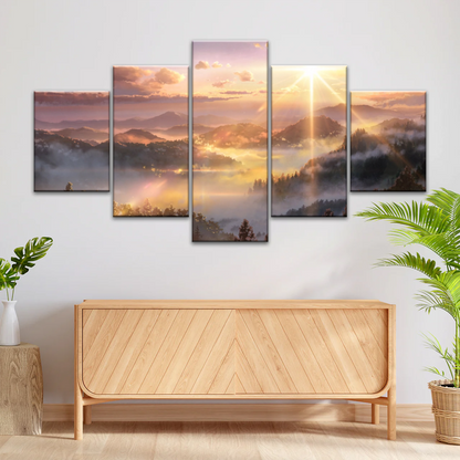 Sunrise Over Forest Landscape Canvas Prints Wall Art