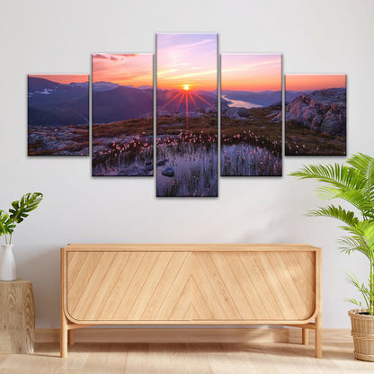 Sunrise Over Mountains Full of Flowers Canvas Photo Prints