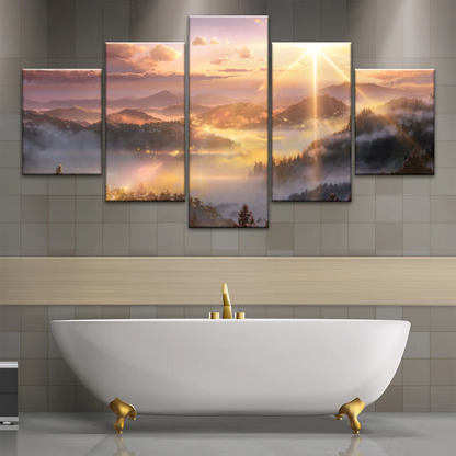 Sunrise Over Forest Landscape Canvas Prints Wall Art