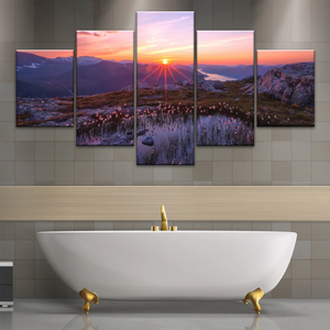 Sunrise Over Mountains Full of Flowers Canvas Photo Prints