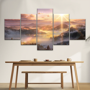 Sunrise Over Forest Landscape Canvas Prints Wall Art