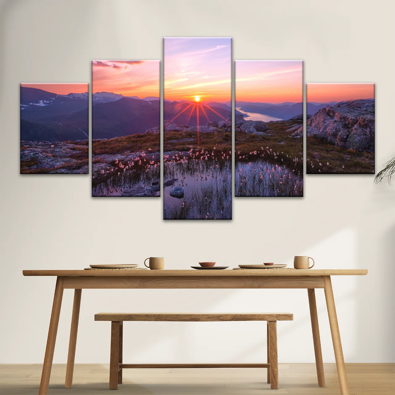 Sunrise Over Mountains Full of Flowers Canvas Photo Prints