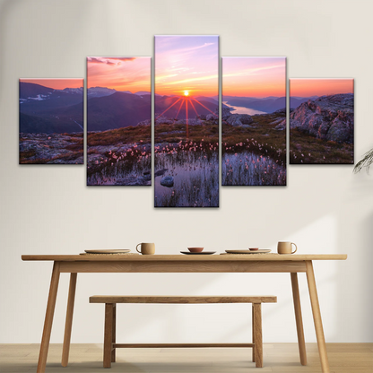 Sunrise Over Mountains Full of Flowers Canvas Photo Prints