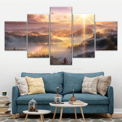 Sunrise Over Forest Landscape Canvas Prints Wall Art