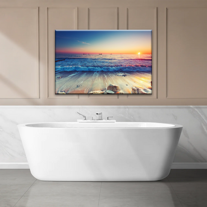 Sunset Sandy Beach Sparkling Waves Cheap Canvas Prints