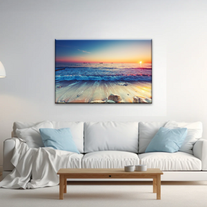 Sunset Sandy Beach Sparkling Waves Cheap Canvas Prints