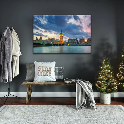 Sunset of Big Ben In London Framed Canvas Prints