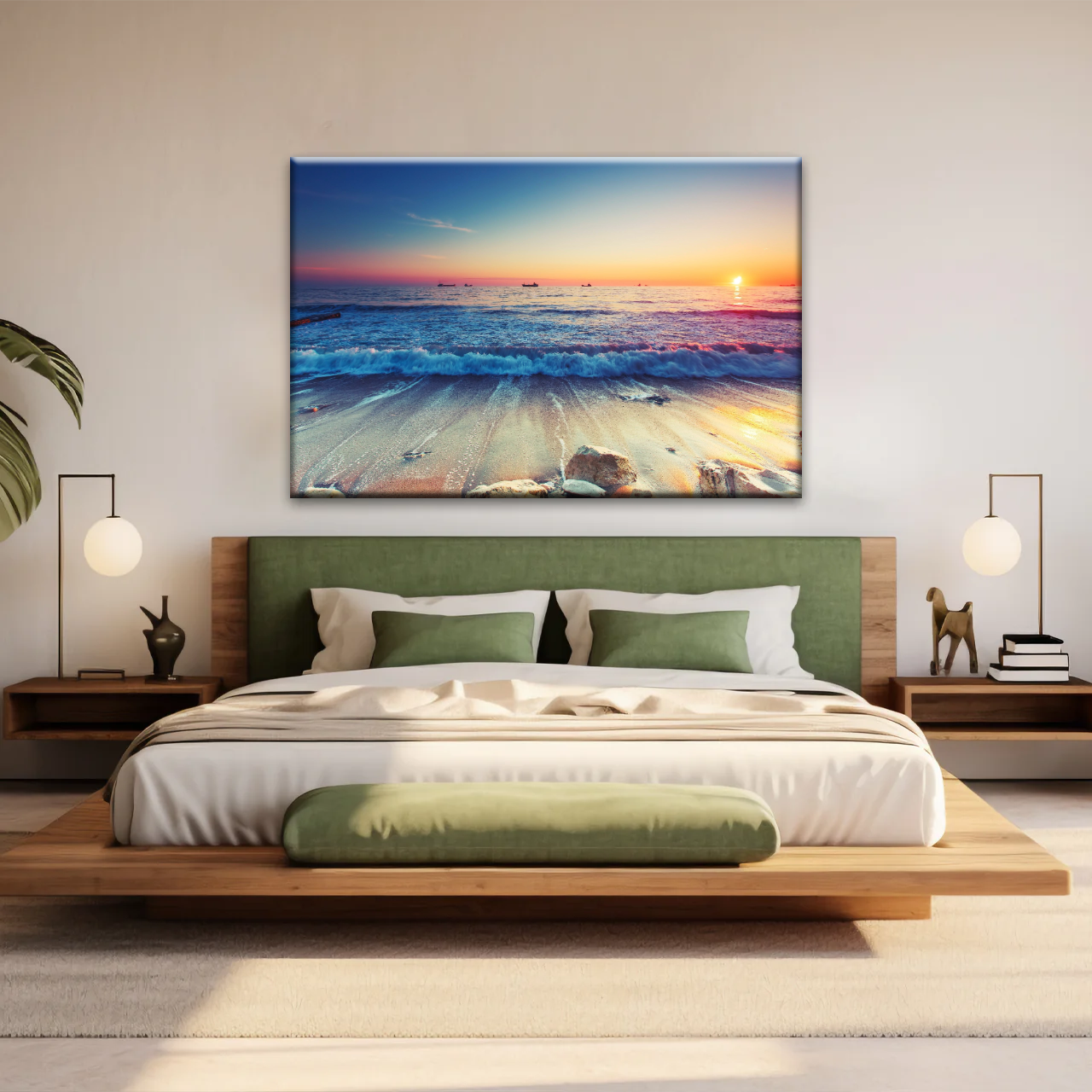 Sunset Sandy Beach Sparkling Waves Cheap Canvas Prints
