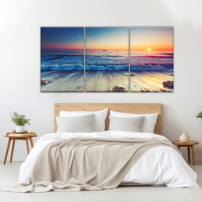 Sunset Sandy Beach Sparkling Waves Cheap Canvas Prints