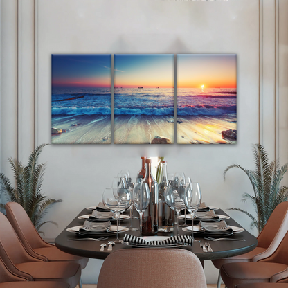 Sunset Sandy Beach Sparkling Waves Cheap Canvas Prints