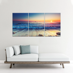 Sunset Sandy Beach Sparkling Waves Cheap Canvas Prints