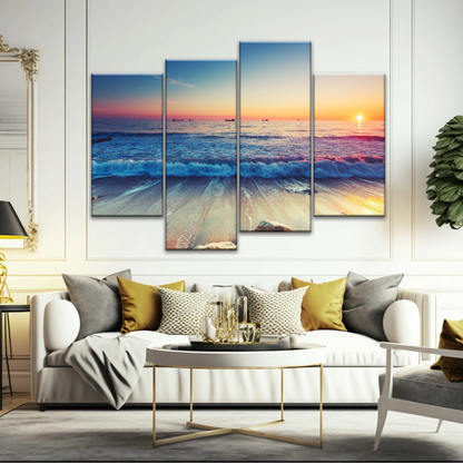 Sunset Sandy Beach Sparkling Waves Cheap Canvas Prints