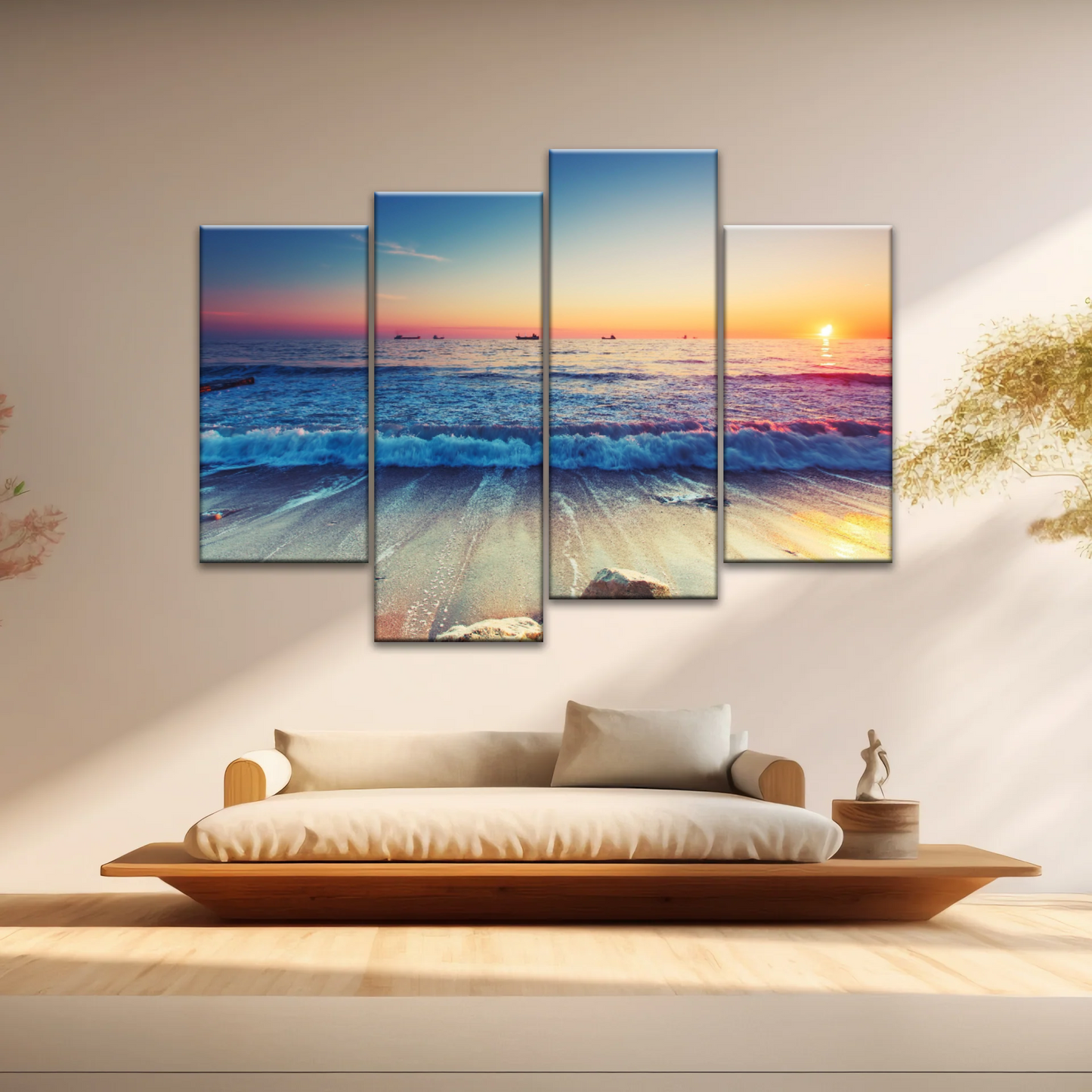 Sunset Sandy Beach Sparkling Waves Cheap Canvas Prints