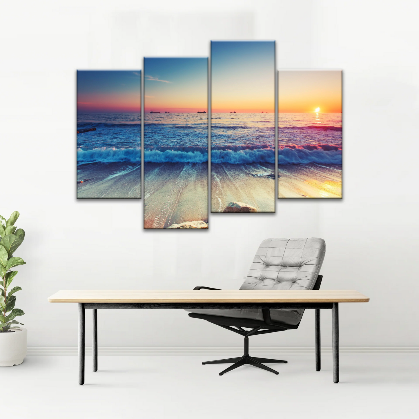 Sunset Sandy Beach Sparkling Waves Cheap Canvas Prints