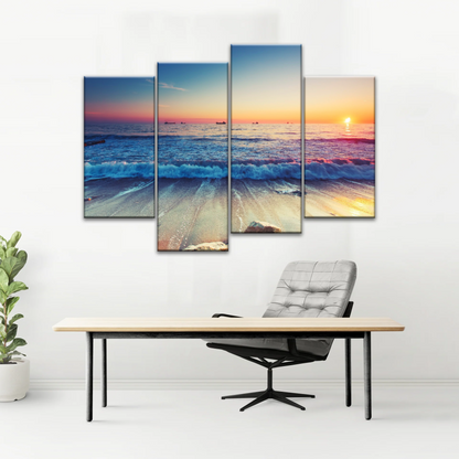 Sunset Sandy Beach Sparkling Waves Cheap Canvas Prints
