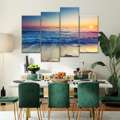 Sunset Sandy Beach Sparkling Waves Cheap Canvas Prints