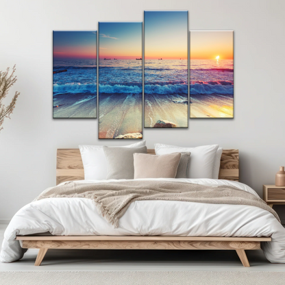 Sunset Sandy Beach Sparkling Waves Cheap Canvas Prints