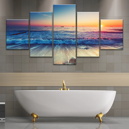 Sunset Sandy Beach Sparkling Waves Cheap Canvas Prints