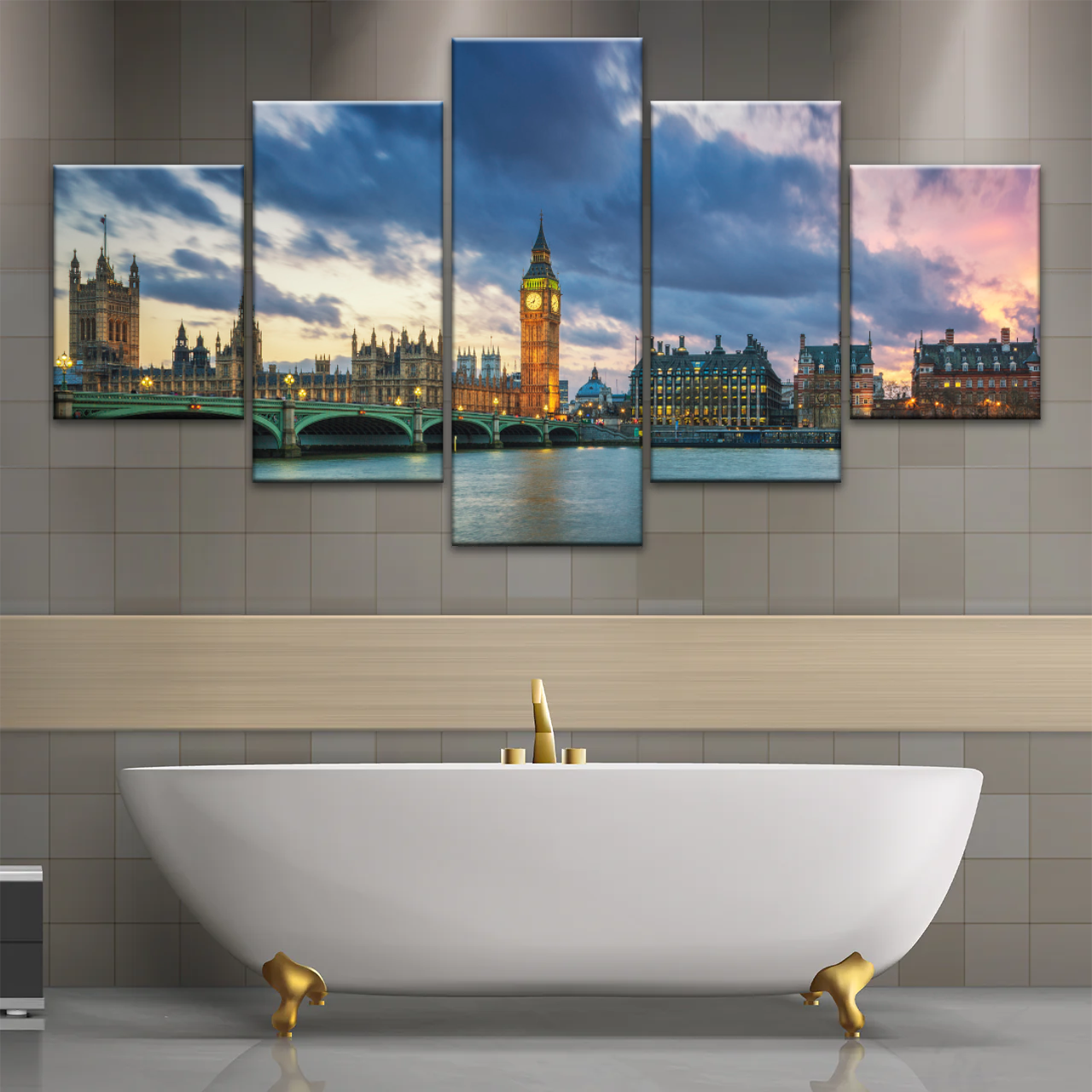 Sunset of Big Ben In London Framed Canvas Prints