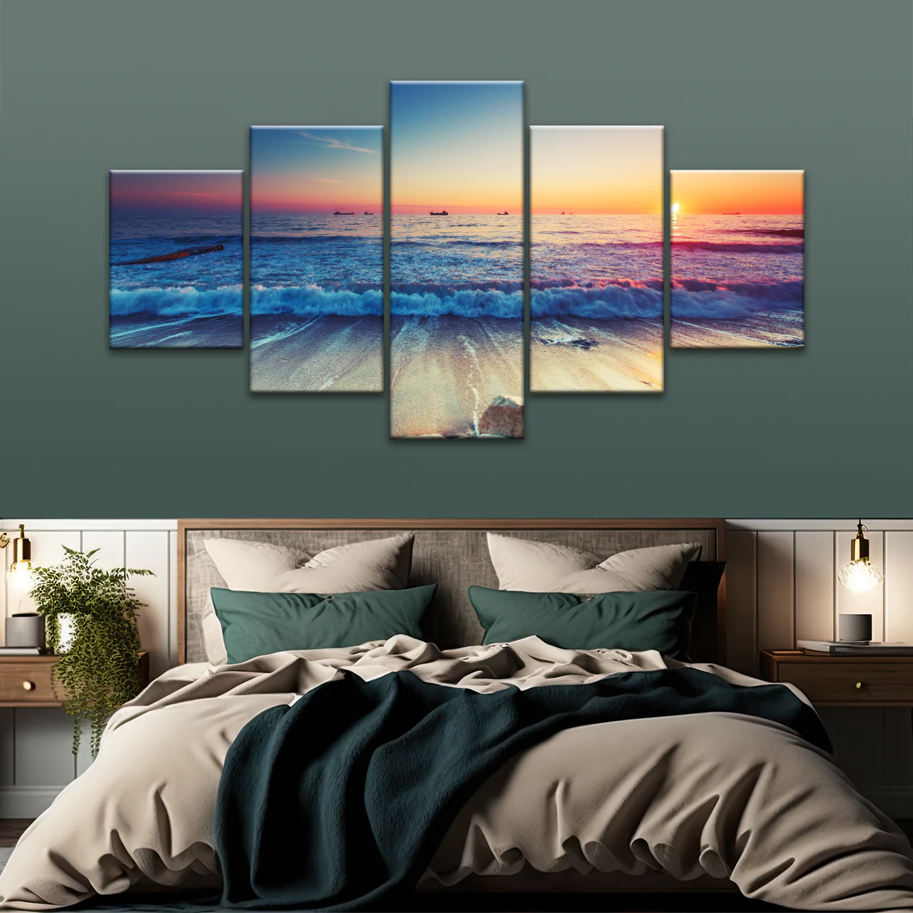 Sunset Sandy Beach Sparkling Waves Cheap Canvas Prints