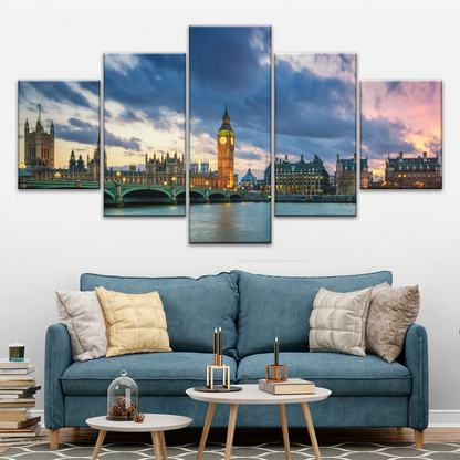 Sunset of Big Ben In London Framed Canvas Prints