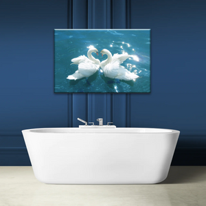 Swans Love Between Blue Water Art Prints on Canvas