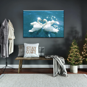 Swans Love Between Blue Water Art Prints on Canvas