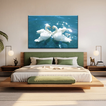 Load image into Gallery viewer, Swans Love Between Blue Water Art Prints on Canvas