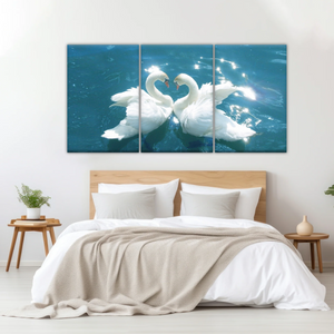 Swans Love Between Blue Water Art Prints on Canvas