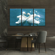 Load image into Gallery viewer, Swans Love Between Blue Water Art Prints on Canvas