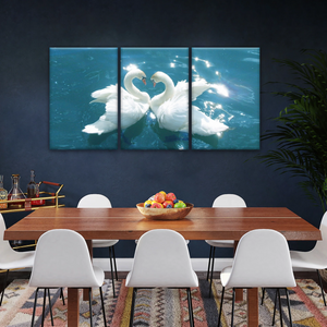 Swans Love Between Blue Water Art Prints on Canvas