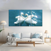 Load image into Gallery viewer, Swans Love Between Blue Water Art Prints on Canvas