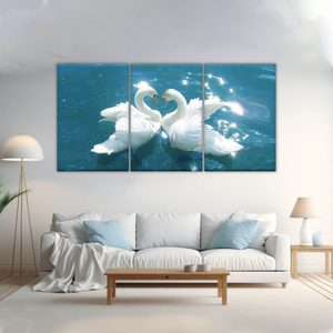 Swans Love Between Blue Water Art Prints on Canvas