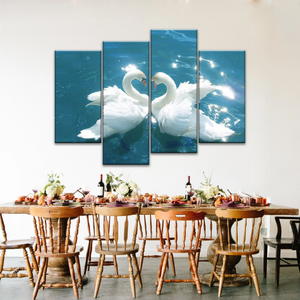 Swans Love Between Blue Water Art Prints on Canvas