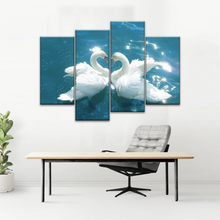 Load image into Gallery viewer, Swans Love Between Blue Water Art Prints on Canvas