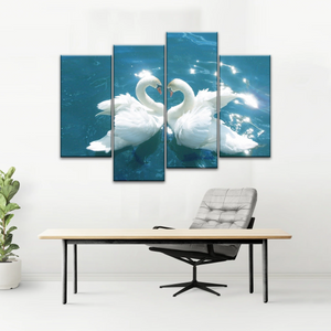 Swans Love Between Blue Water Art Prints on Canvas