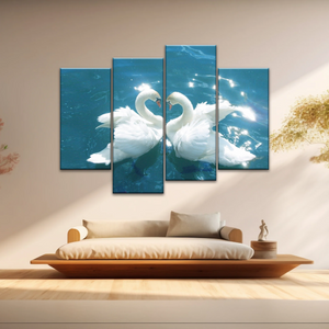 Swans Love Between Blue Water Art Prints on Canvas