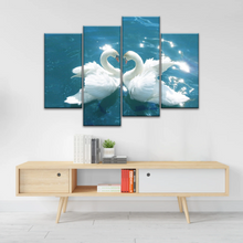 Load image into Gallery viewer, Swans Love Between Blue Water Art Prints on Canvas