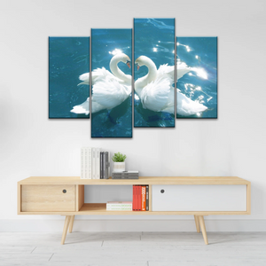 Swans Love Between Blue Water Art Prints on Canvas