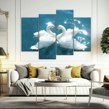 Load image into Gallery viewer, Swans Love Between Blue Water Art Prints on Canvas