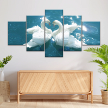 Load image into Gallery viewer, Swans Love Between Blue Water Art Prints on Canvas