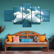 Load image into Gallery viewer, Swans Love Between Blue Water Art Prints on Canvas