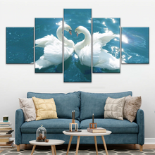 Load image into Gallery viewer, Swans Love Between Blue Water Art Prints on Canvas