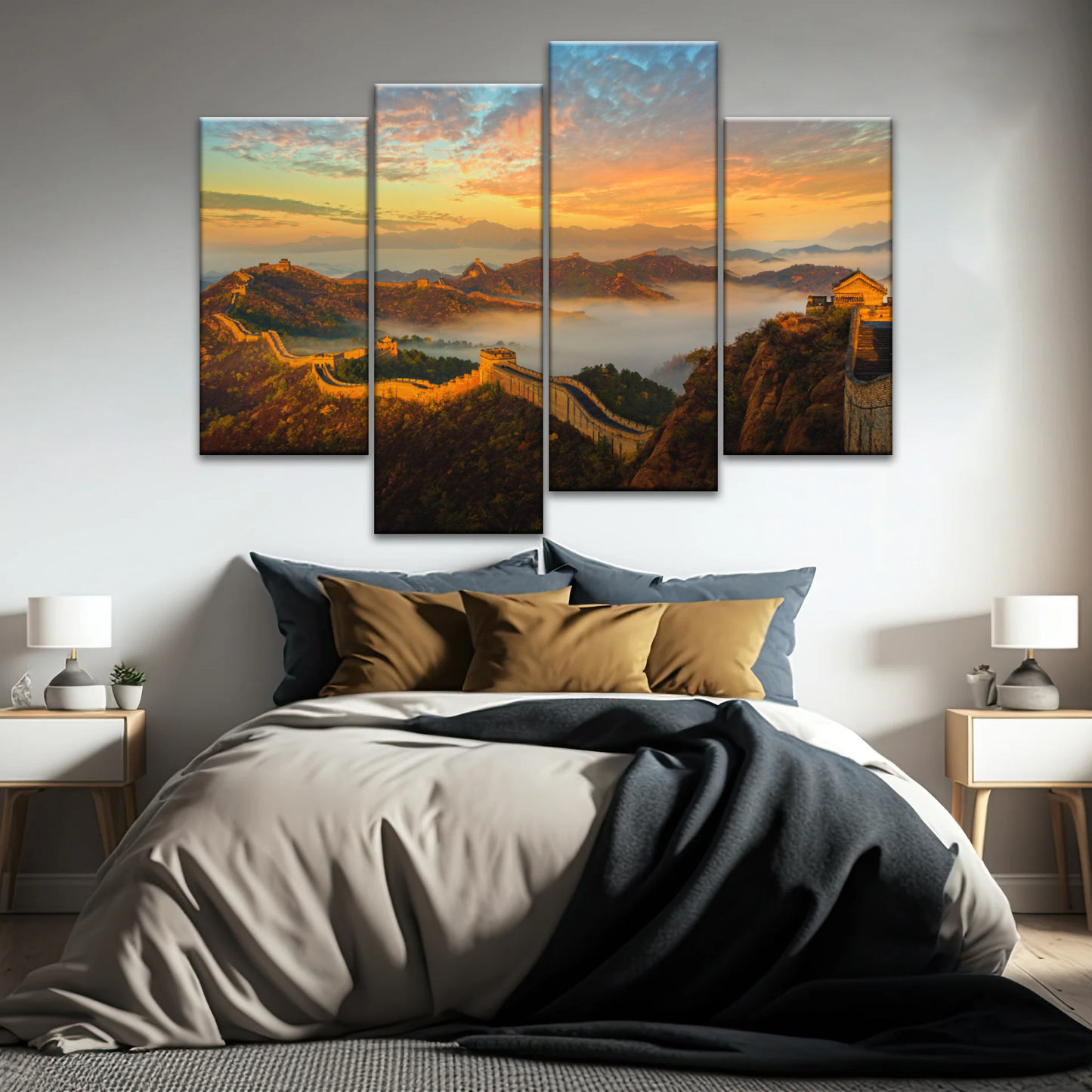 Sunrise Landscape The Golden Mountain Great Wall In Jinshanling China Wall Art