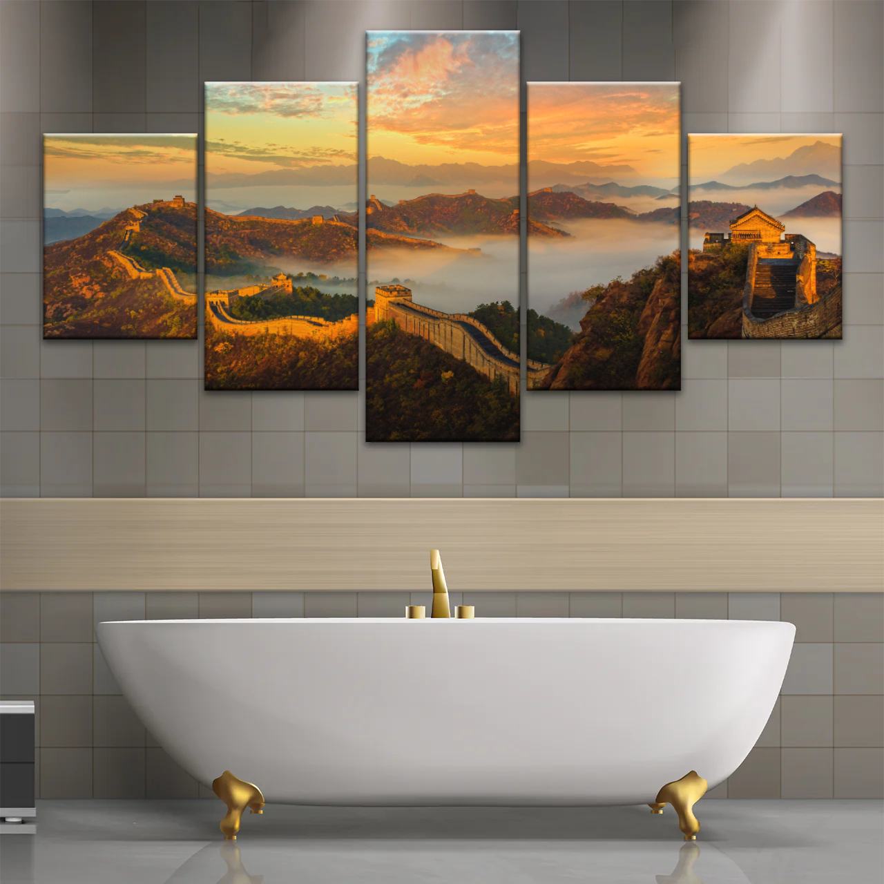 Sunrise Landscape The Golden Mountain Great Wall In Jinshanling China Wall Art