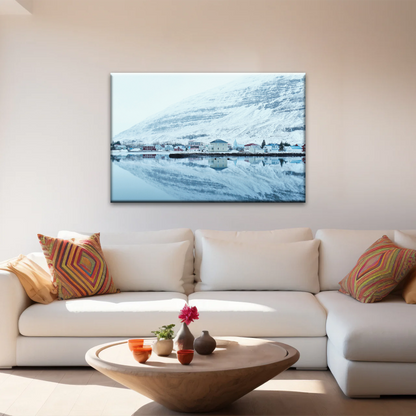 Village by The River Under The Snow-capped Mountains Prints On Canvas